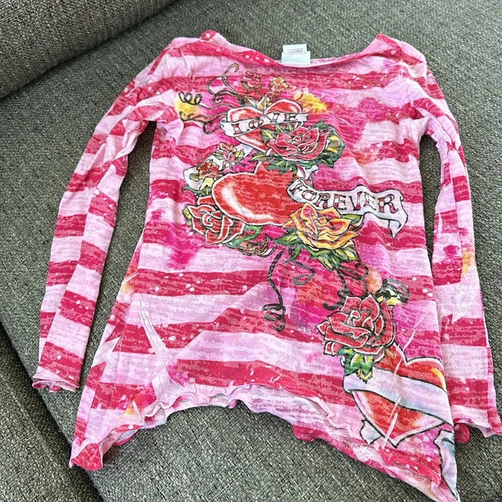 Xhilaration Girls Pink Striped Heart Long Sleeve T-shirt Size 4